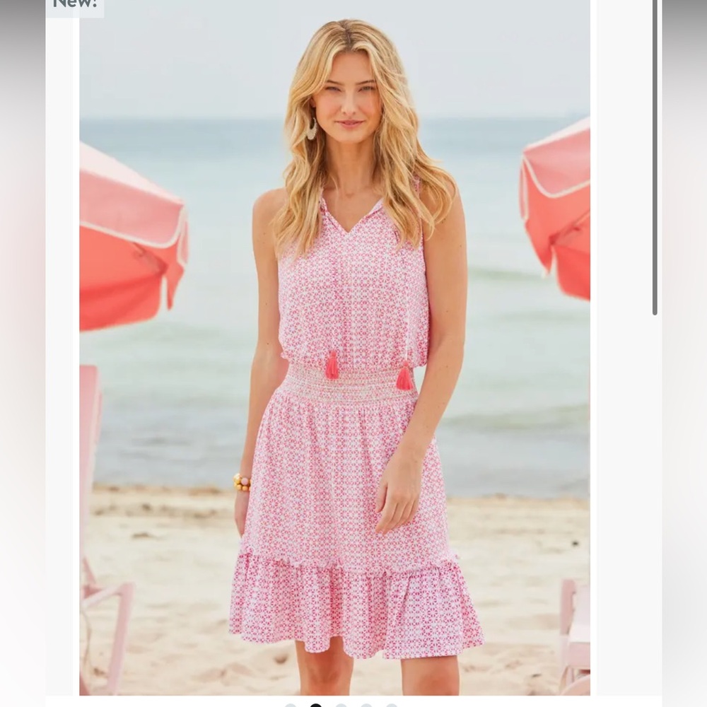 UPF 50+ Cabana Life Sun Dress geometric smocked waist size large